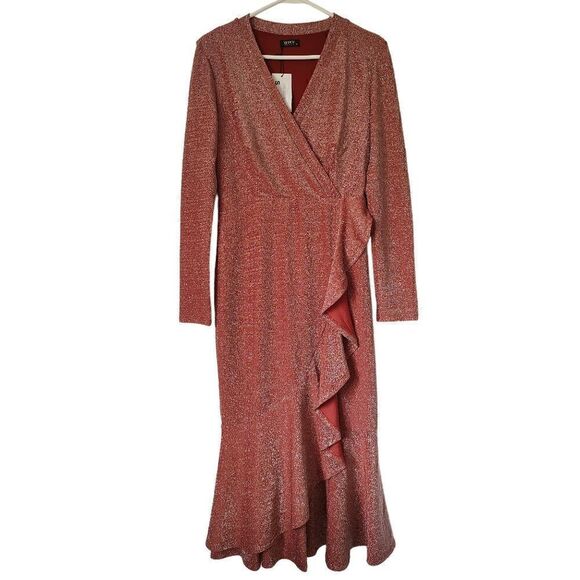 Why Dress Dresses & Skirts - WHY Maris Dehart Dress Women's Size Small Rose Pink Metallic Ruffled Maxi Dress